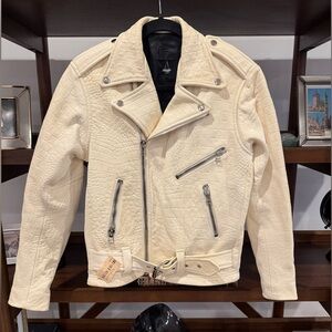 NWT Laer Croc Embossed Cream Leather Jacket